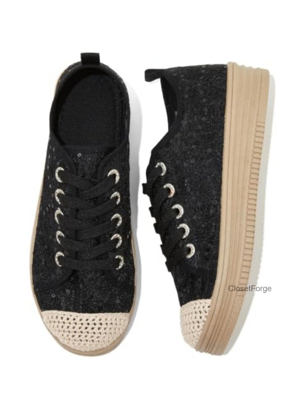 Women's Breathable Lace Mesh Slip On Casual Sneakers with Sparkle Eyelets and
